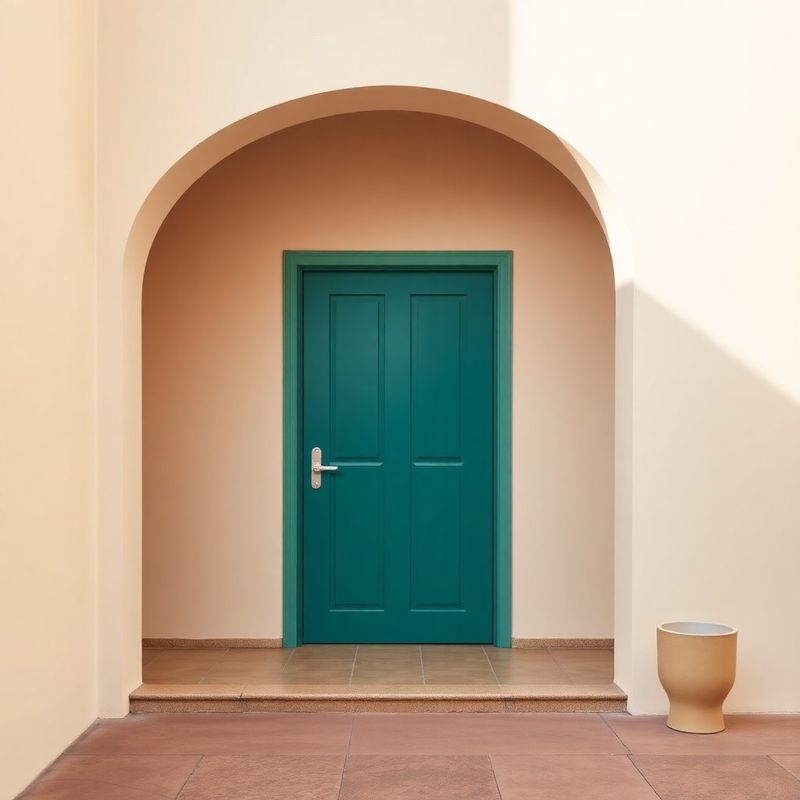 Ingresso minimale dello studio con accento verde acqua sulla porta